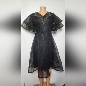 Chic Black Netted Dress with Gold Detailing NWOT sz Lg